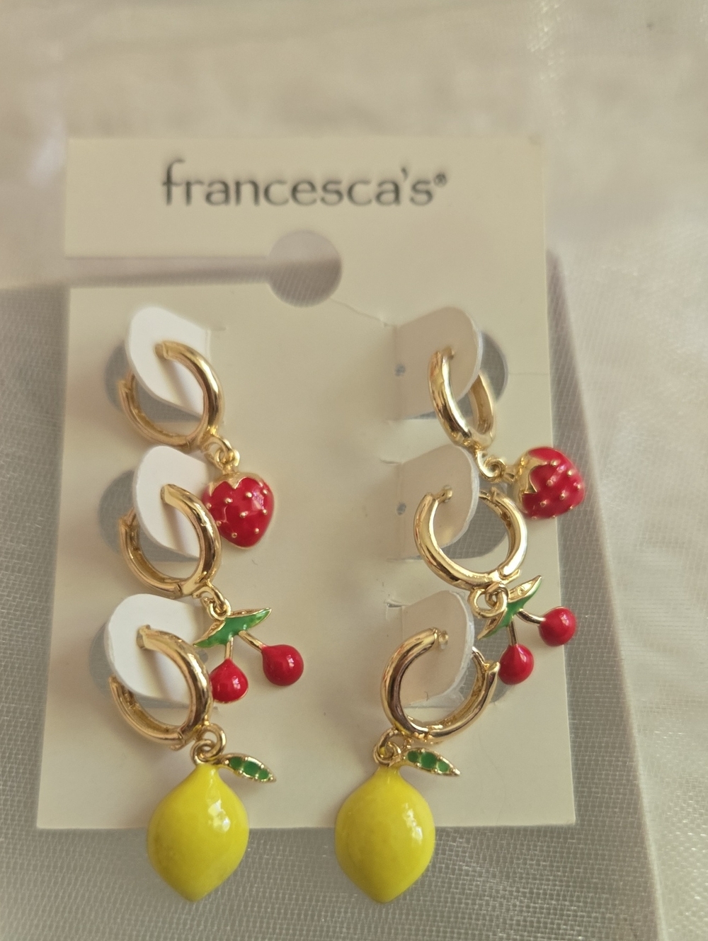 Francesca's Collections Yellow Lemon & Red Fruit Charm Hoop Earring Set